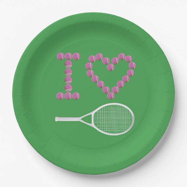Assiettes En Carton Moderne I Love Tennis Green (Devant)