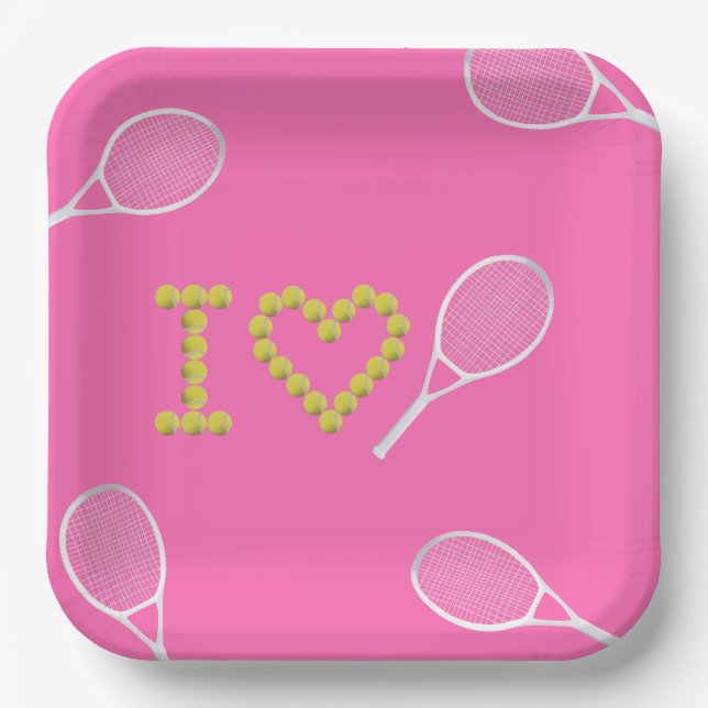Assiettes En Carton Moderne I Love Tennis Rose (Recto)