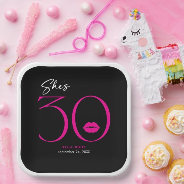 Assiettes En Carton Moderne minimal rose lèvres Elle a trente ans (Fête)