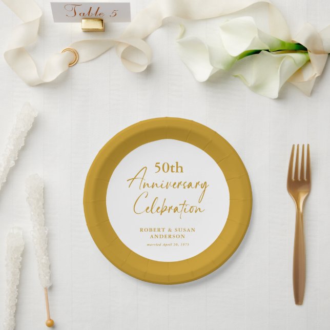 Assiettes En Carton Moderne Minimaliste 50e Anniversaire de Mariage (Mariage)