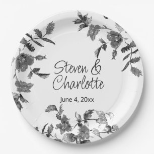 Assiettes En Carton Moderne minimaliste noir rose d'aquarelle