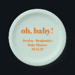 Assiettes En Carton Moderne Mint Mint Orange Baby shower Nom personnal<br><div class="desc">Monnaie Moderne Baby shower Orange Personnalisé Nom Plaques Papier</div>