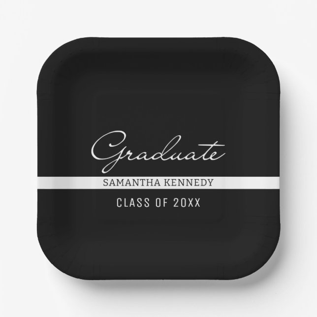 Assiettes En Carton Moderne Noir et Blanc 2025 Graduation (Recto)