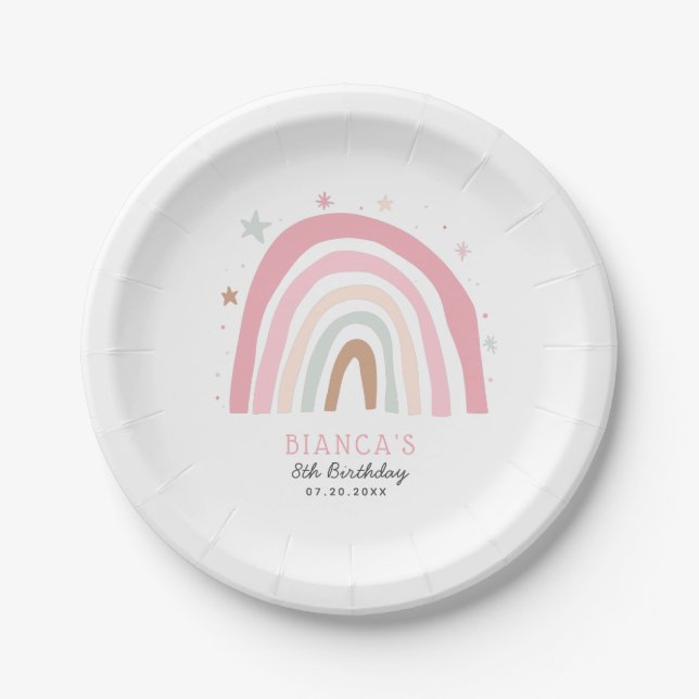 Assiettes En Carton Moderne Pastel Rainbow Girls Anniversaire (Devant)