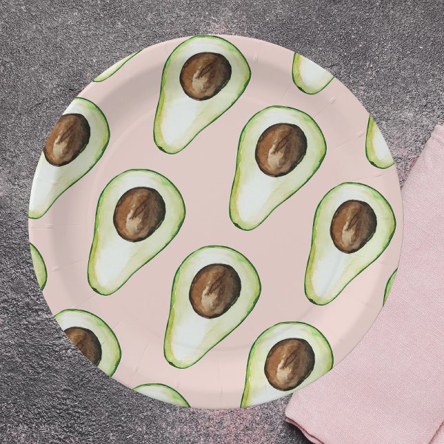 Assiettes En Carton Moderne Pastel Rose Et Vert Motif Avocado (Créateur téléchargé)