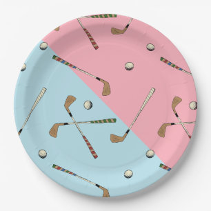 Assiettes En Carton Moderne Retro Golf Golfer Motif bleu rose