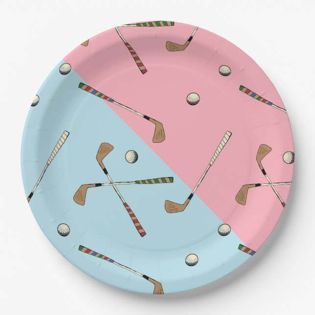 Assiettes En Carton Moderne Retro Golf Golfer Motif bleu rose (Devant)