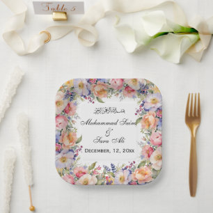 Assiettes En Carton Moderne rose floral Nikah Invitation musulmane