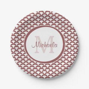 Assiettes En Carton Moderne Rosé Marron Blanc Coquilles Monogramme et