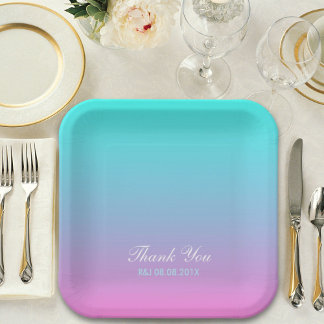 Assiettes En Carton moderne rose printanier turquoise ombre mariage fa