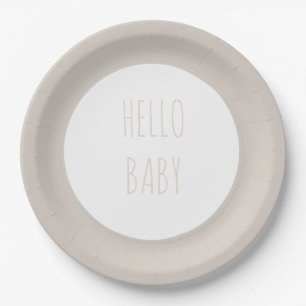 Assiettes En Carton Moderne simple "Bonjour bébé" Cercle neutre