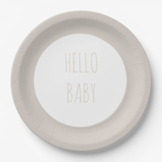 Assiettes En Carton Moderne simple "Bonjour bébé" Cercle neutre