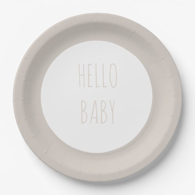 Assiettes En Carton Moderne simple "Bonjour bébé" Cercle neutre (Devant)