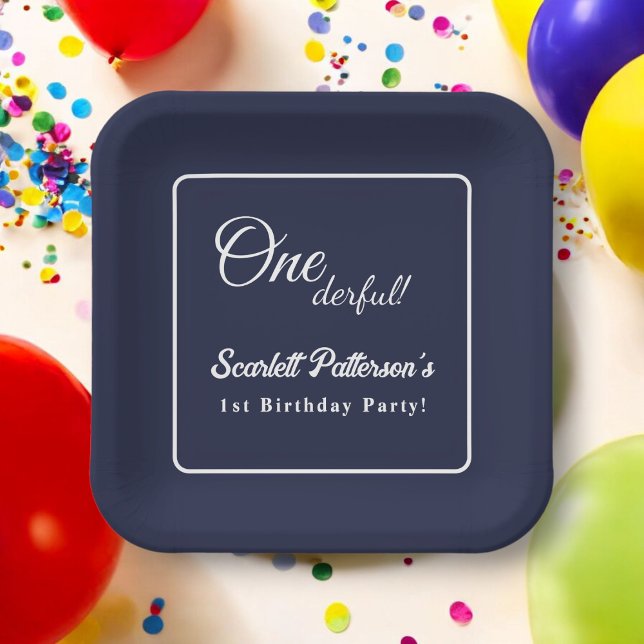 Assiettes En Carton Moderne Simple Marine Bleu Blanc Élégant 1er anniv (Créateur téléchargé)