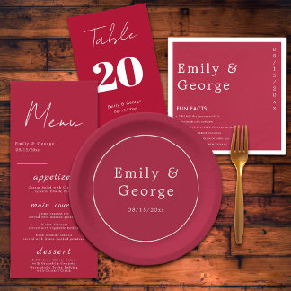 Assiettes En Carton Moderne Simple Script Viva Magenta Mariage élégant
