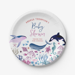 Assiettes En Carton Moderne sous la mer Baby shower neutre de genre