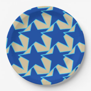 Assiettes En Carton Moderne Star Géométrique - bleu cobalt et taupe