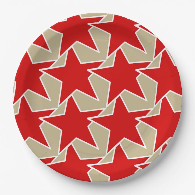 Assiettes En Carton Moderne Star Géométrique - rouge profond et taupe (Devant)