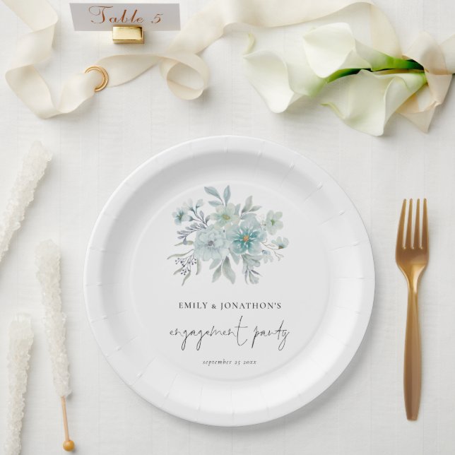 Assiettes En Carton Moderne Turquoise Blue Sea Mist Florals (Mariage)