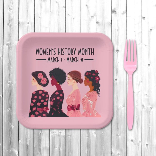 Assiettes En Carton Mois de l’histoire des femmes Global Women Pink Fl (Créateur téléchargé)