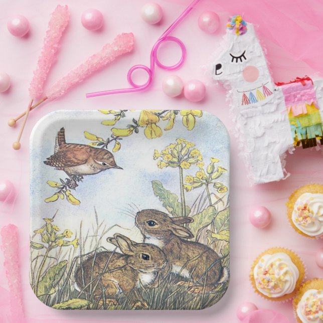 Assiettes En Carton Molly Brett Cute Bunnies Wren Forsythia (Fête)