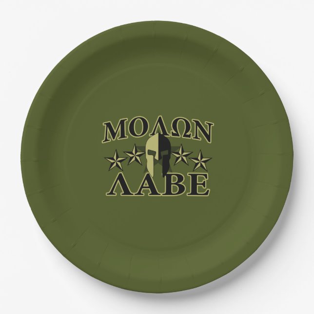 Assiettes En Carton Molon Labe Spartan 5 étoiles Olive Green (Devant)