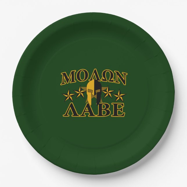 Assiettes En Carton Molon Labe Spartan Warrior 5 étoiles vert (Devant)