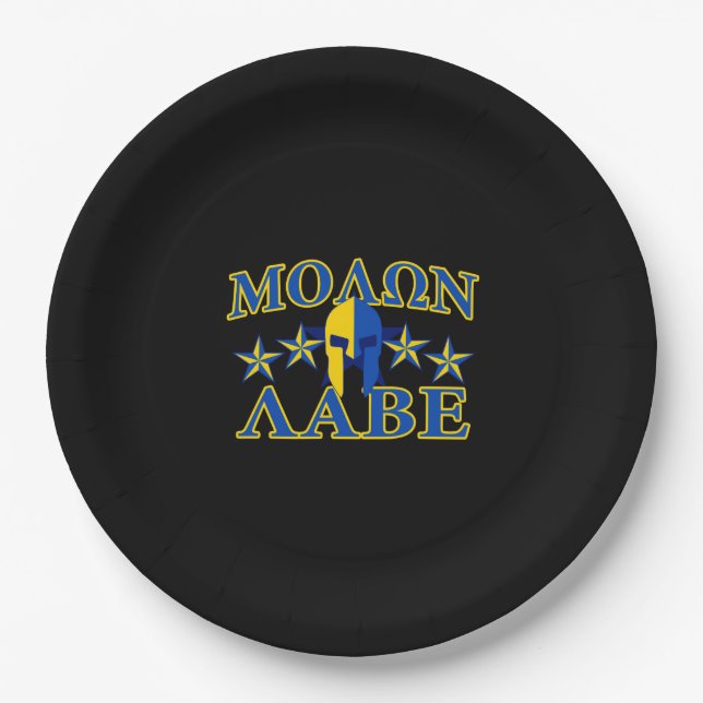Assiettes En Carton Molon Labe Spartan Warrior Décor bleu Jaune (Devant)