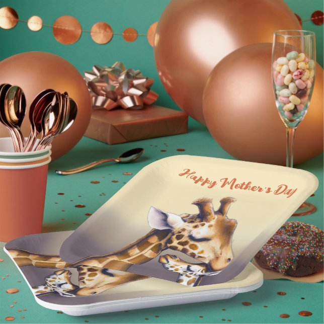 Assiettes En Carton Moment de contact entre Mère Giraffe & Calf (Multi)