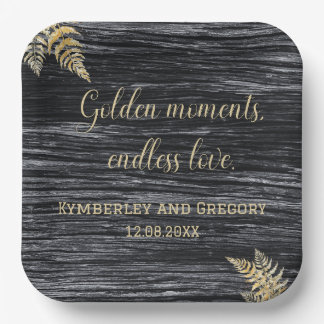 Assiettes En Carton Moments d'or rustique moderne Mariage d'amour sans