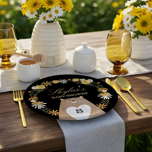 Assiettes En Carton Momma Ours & Miel Sucré Bee & Baby shower Floral (Momma Bear & Sweet Honey Bee & Floral Baby Shower Paper Plates)