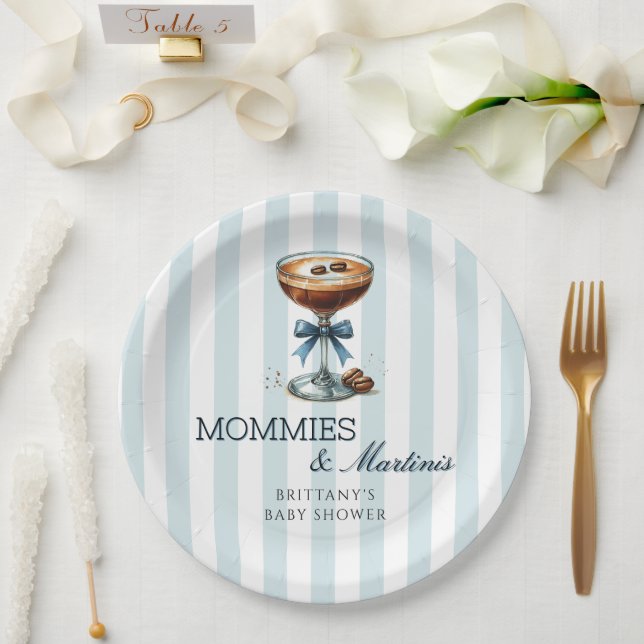 Assiettes En Carton Mommies and Martinis Blue Bow Boy Baby shower (Mariage)