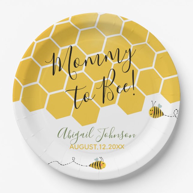 Assiettes En Carton Mommy to Bee Baby shower Sexe Aquarelle neutre (Devant)