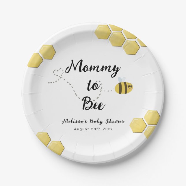 Assiettes En Carton Mommy to Bee mignonne Honeycomb Baby shower (Devant)