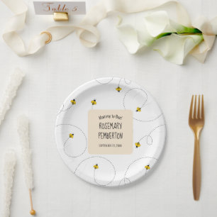 Assiettes En Carton Mommy to Bee Simple Baby shower blanc
