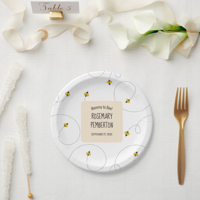 Assiettes En Carton Mommy to Bee Simple Baby shower blanc (Mariage)