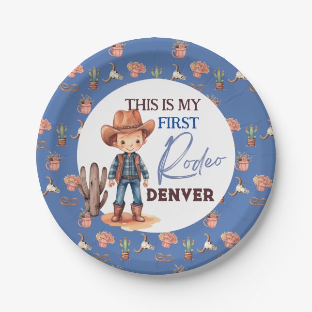 Assiettes En Carton Mon premier Rodeo Anniversaire fête 1er Ouest (Devant)