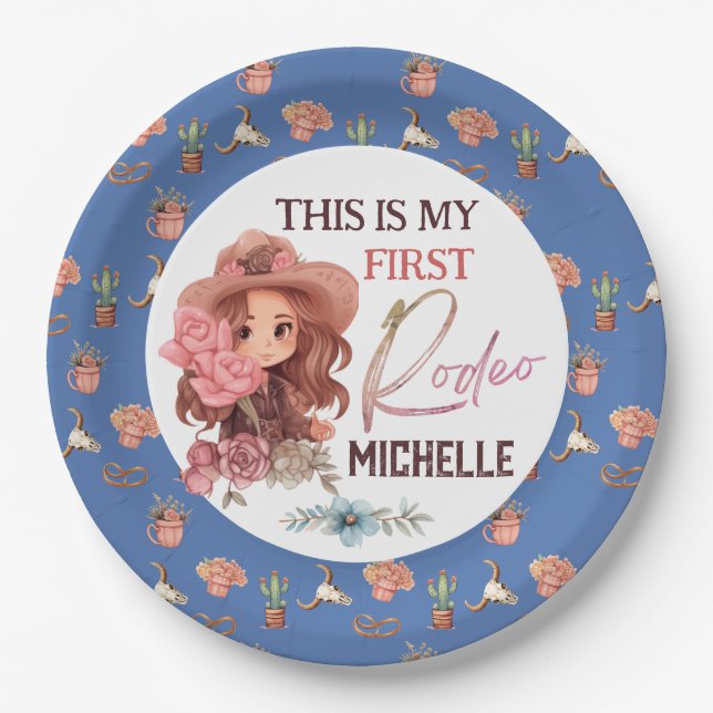 Assiettes En Carton Mon premier Rodeo Anniversaire fête 1er Ouest (Devant)