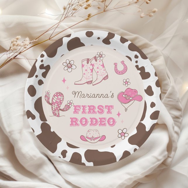 Assiettes En Carton Mon premier Rodeo Cowgirl rose marron fête d'anniv (Créateur téléchargé)