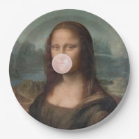 Mona Lisa soufflant un bubble gum rose