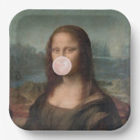 Mona Lisa soufflant un bubble gum rose 