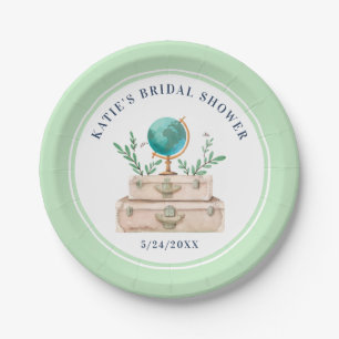 Assiettes En Carton Monde d'Aventure Voyage Réception de Mariage Vert