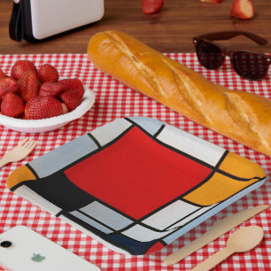 Assiettes En Carton Mondrian - Composition avec grand plan rouge
