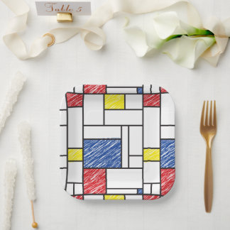 Assiettes En Carton Mondrian Gribouillages Minimaliste Art Moderne De
