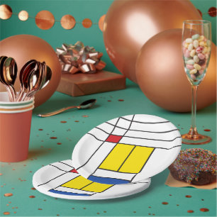 Assiettes En Carton Mondrian II Design d'Art Moderne Minimaliste De St