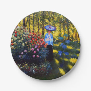 Assiettes En Carton Monet Woman avec un parasol dans le jardin