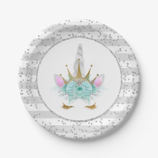 Assiettes En Carton Monnaie, argent et or Unicorne Princesse