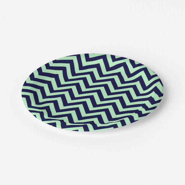 Assiettes En Carton Monnaie, bleu marine Grand Chevron ZigZag Motif (Angle)