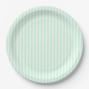 Assiettes En Carton Monnaie d'été Pale Green Mint & White Stripe