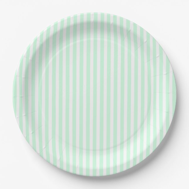 Assiettes En Carton Monnaie d'été Pale Green Mint & White Stripe (Devant)